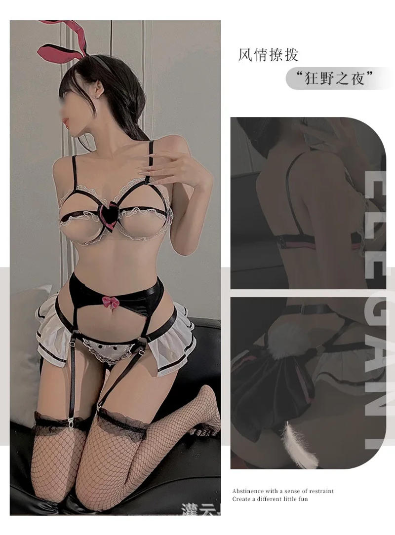 Description Picture 6 of itemNew Style Bowknot Hollowed Out Rabbit Girl Backless Garter Uniform Charm Mature Elegant Shorts Set Suspender Deep V Slim DYHN