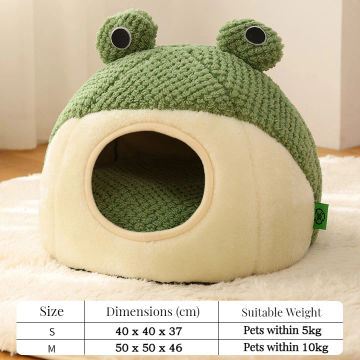 2023 Boutique Cartoon Frog Series Pet Nest Plush Round Cat Litters Warm Dog House Comfort Puppy Sleeping Bed Kitty Soft Cushion