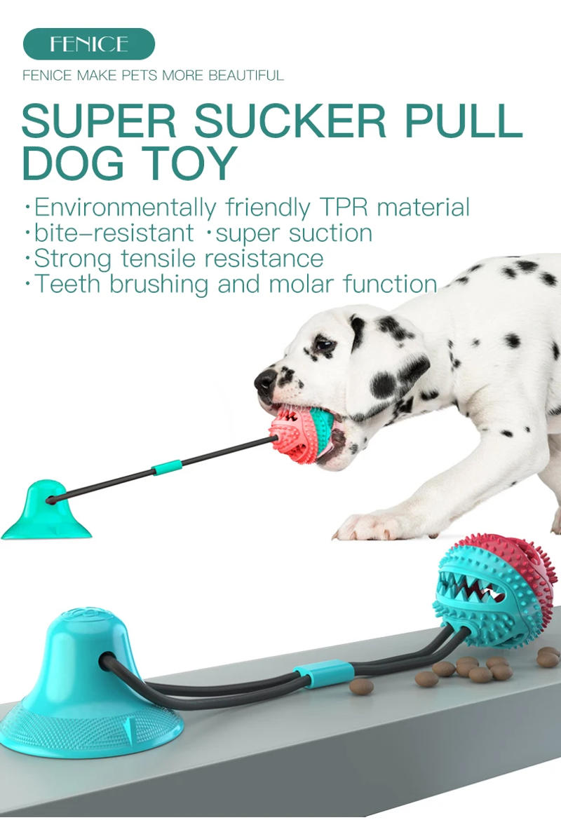 Description Picture 2 of itemFenice Dog Toys Pet Puppy Interactive Suction Cup Push TPR Ball Toys Molar Bite Toy Elastic Ropes Dog Tooth Cleaning Chewing