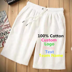 260g Combed Solid Color Cotton Nickel Pants Men's Women's Summer Wide Leg Loose Casual Large Size Shorts Customized LOGO
