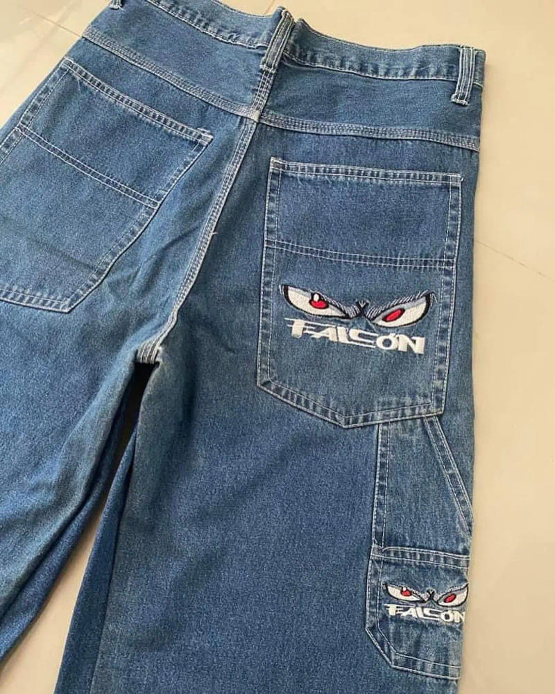 Description Picture 2 of itemY2k summer streetwear denim shorts men's hip-hop goth embroidered Baggy jeans shorts Harajuku casual blue denim straight shorts