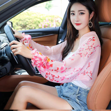 Summer Chiffon Floral Arm Cover Women Driving Sun UV Protection Sleeve Riding Shade Shawl Scarf Thin Long Sleeves Outdoor Wraps