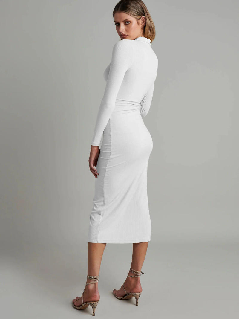 Description Picture 5 of itemPolo Neck Knitted MidI Dress Autumn Knitted Cardigan Dress Autumn and Winter Elegant Women's ClothingWinter One-piece Dress