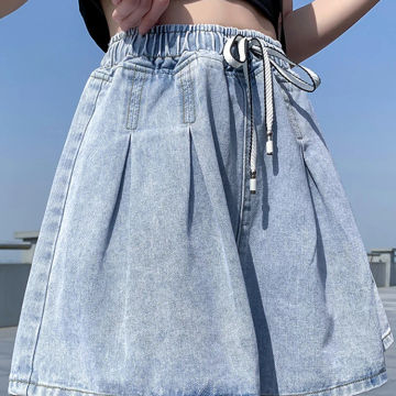 SURMIITRO M-6XL Plus Size Denim Shorts Women 2023 Summer Korean Fashion Light Blue Wide Leg High Waist Short Pants Jeans Female