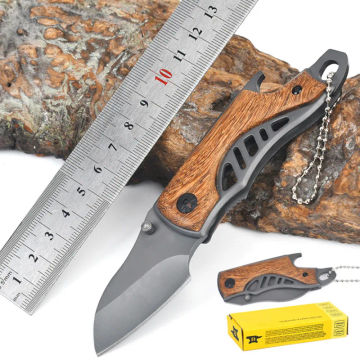 EDC Knives Folding Tactical Knife Steel Wood Combat Portable Pocket Titanium Knives Utility Survival Hunting Rescue Tool