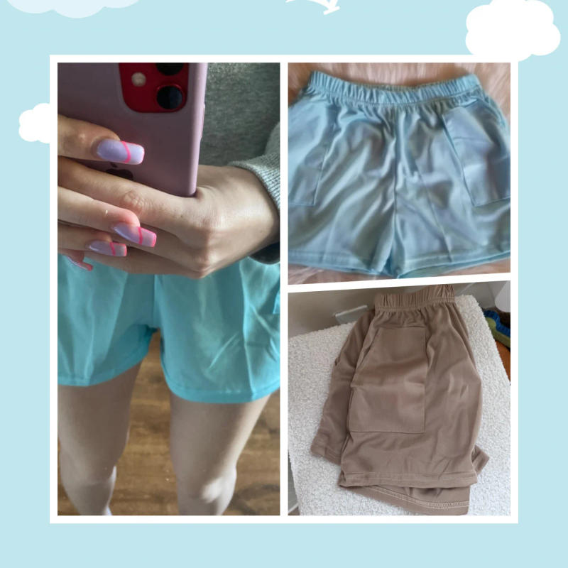 Description Picture 4 of itemWomen's Shorts With Pocket Summer Solid Color High Waist Hot Pants Casual Loose Sports Pants Elastic Waist Girls Cycling Shorts