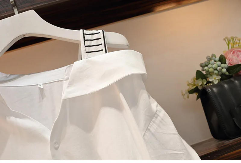 Description Picture 6 of itemWomen's Summer Suits Korean Elegant Off-the-Shoulder Tops Loose Jeans Two Pieces 2022 New Oversized Shirts Denim Shorts Set