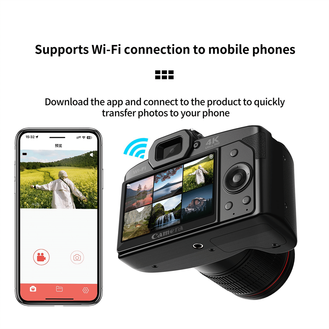 Description Picture 2 of itemDigital Photography Camera 4K WIFI Web Cam Vintage Vlog Video Recorder 64MP Camcorder Camera Zoom Blogging Camera A