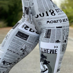 2023 Summer Workout Leggings Black White High street Newspaper Letter Print Streetwear Legging Fitness Women Sexy Casual Trouser