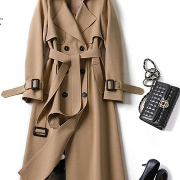 Long Coat Women New Solid Color Suit Collar Lace-up Double Breasted Trench Coat for Women Fashion Leisure Elegant Coats Jackets