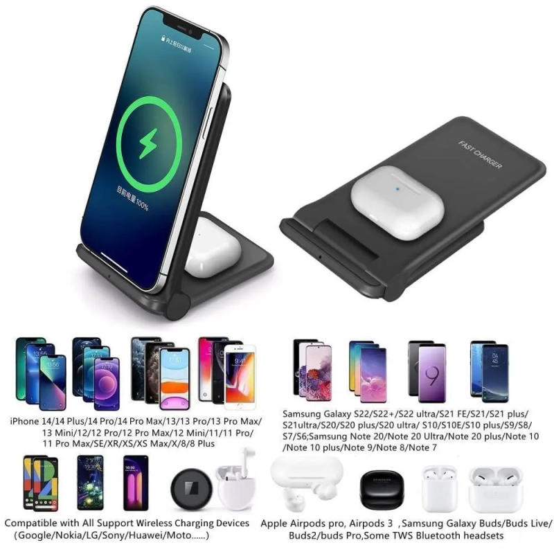 Description Picture 5 of item20W 2 in 1 Fast Wireless Charger Induction Charging Stand For Samsung S23 S22 For iPhone 14 13 12 11 Pro Max XR X 8 Airpods Pro