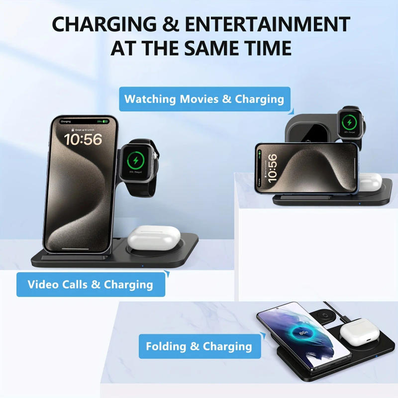 Description Picture 4 of itemFoldable 3 In 1 Wireless Charger Stand Pad For iPhone 15 14 13 12 11 XR Apple Watch 8 7 6 Airpods Pro Fast Charging Dock Station