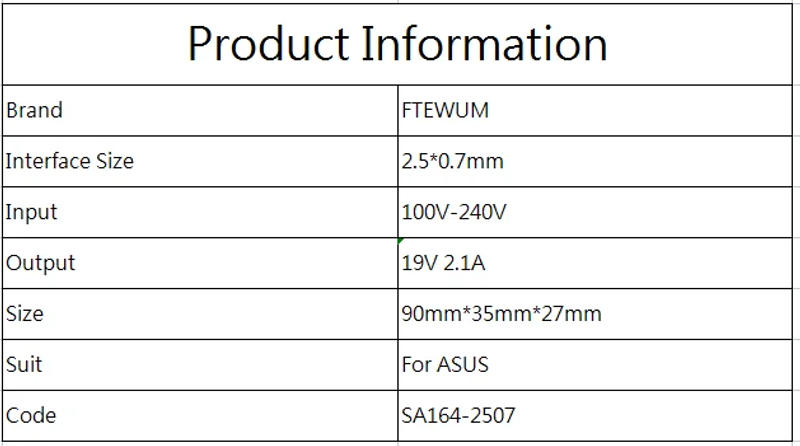 Description Picture 2 of item19V 2.1A 40W 2.5*0.7mm Laptop Charger Adapter For ASUS Eee PC X101CH/1025C/1015/ADP-40PH/1001/1005/EXA1004EH/ADP-40PH AB/1215