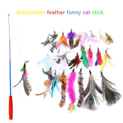 Interactive Cat Feather Toy Feather Teaser Stick Wand Pet Retractable Feather Bell Refill Replacement Catcher Product for Kitten
