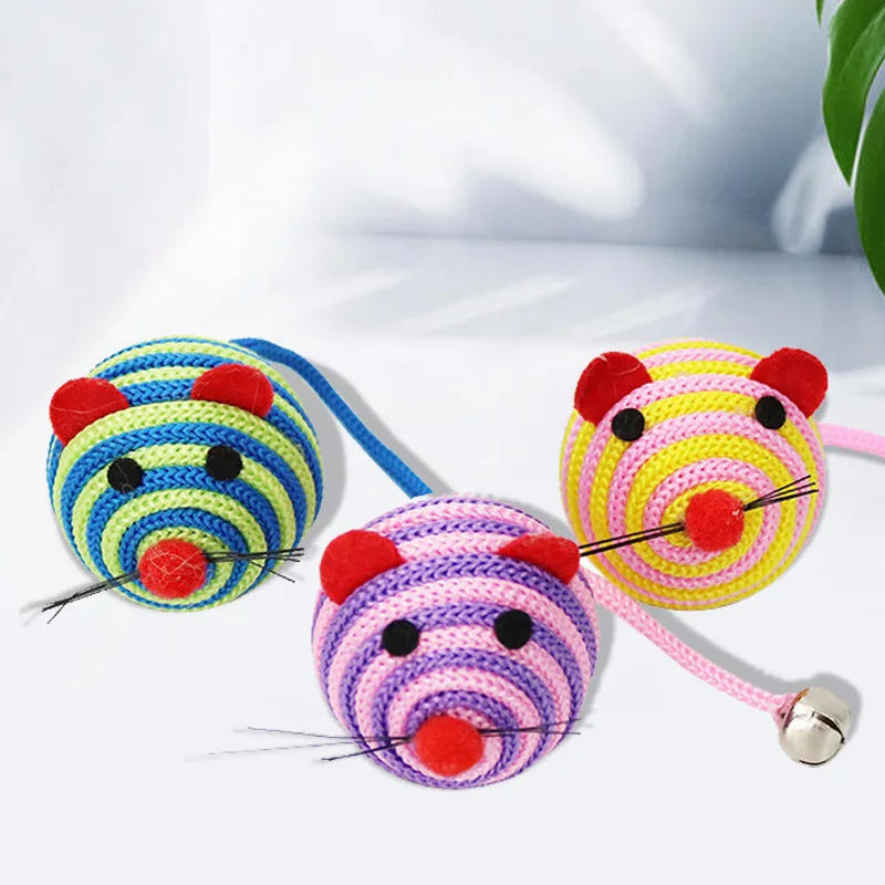 Description Picture 3 of itemPet Cat Toys Lovely Stripe Nylon Rope Round Ball Mouse Toy with Bell Pet Cat Chew Toy Cat Toys Interactive Pet Products