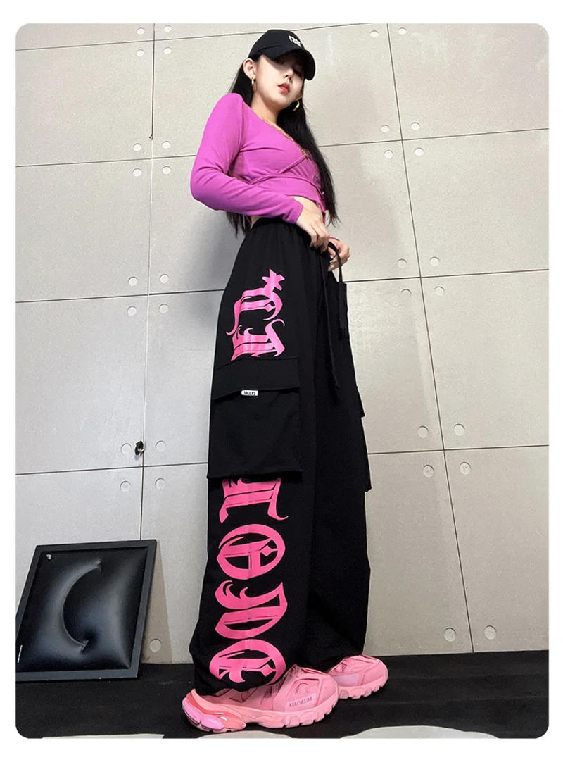Description Picture 6 of itemY2K Korean Style Jogging Sweatpants Women Streetwear Kpop Letter Print Cargo Pants Oversize Harajuku Sports Straight Trousers