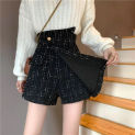 Asymmetrical High Waist A-line Skirt Autumn Plaid Button Patchwork All-match Shorts Skirts Sweet Fashion Elegant Women Clothing