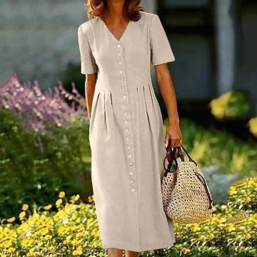 Women V Neck Short Sleeve Midi Dress 2023 ZANZEA Fashion Summer Elegant Party Sundress Casual OL Work Kaftan Vestido Robe Femme