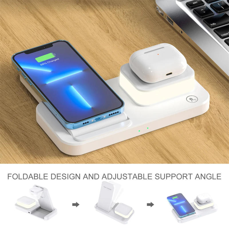 Description Picture 4 of item20W Qi Fast Wireless Chargers Stand For iPhone 13pro/12/11/XR Apple Watch 7/6/5 3 in 1 Foldable with Light Charging Dock Station