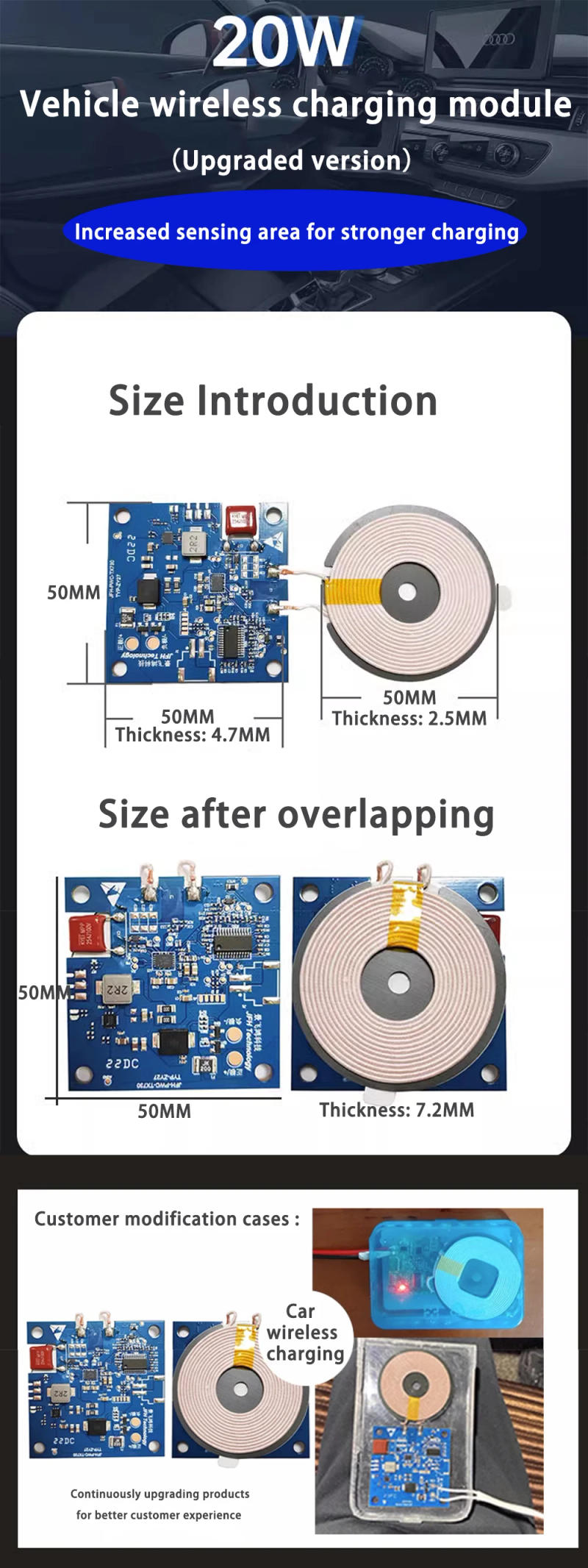 Description Picture 4 of item20W 22W Car Wireless Charging Mobile Phone Wireless Charger Module with Three Coil Transmission End 24V 12V Wide Voltage