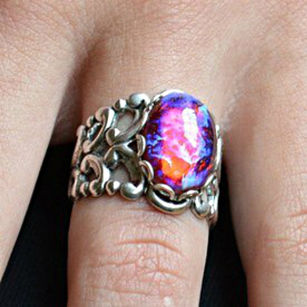 Vintage Shiny Oval Faux Opal Hollow Finger Ring Women Engagement Wedding Jewelry