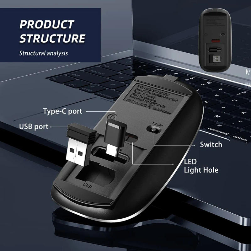 Description Picture 6 of itemWireless Mouse Chargeable Portable Silent USB and Type-C Dual Mode Mouse 3 Adjustable DPI for Laptop, Mac, MacBook, Android, PC