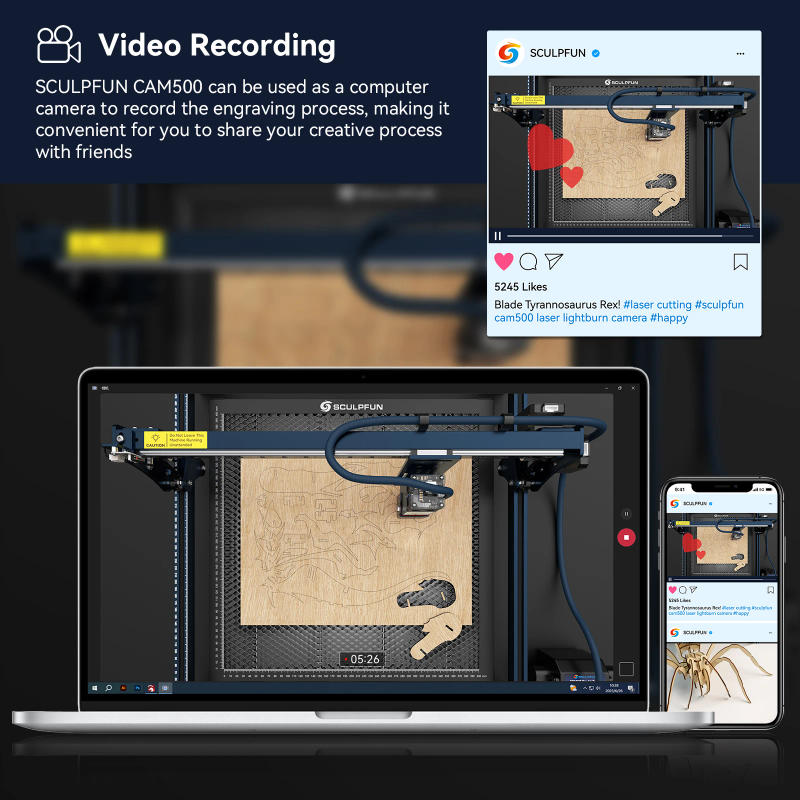 Description Picture 6 of itemSCULPFUN CAM500 Camera 120° Wide-angle Lens 400*400mm Working Area for Sculpfun S6/S6 pro/S9/S10/S30 Ultra series Laser Machine