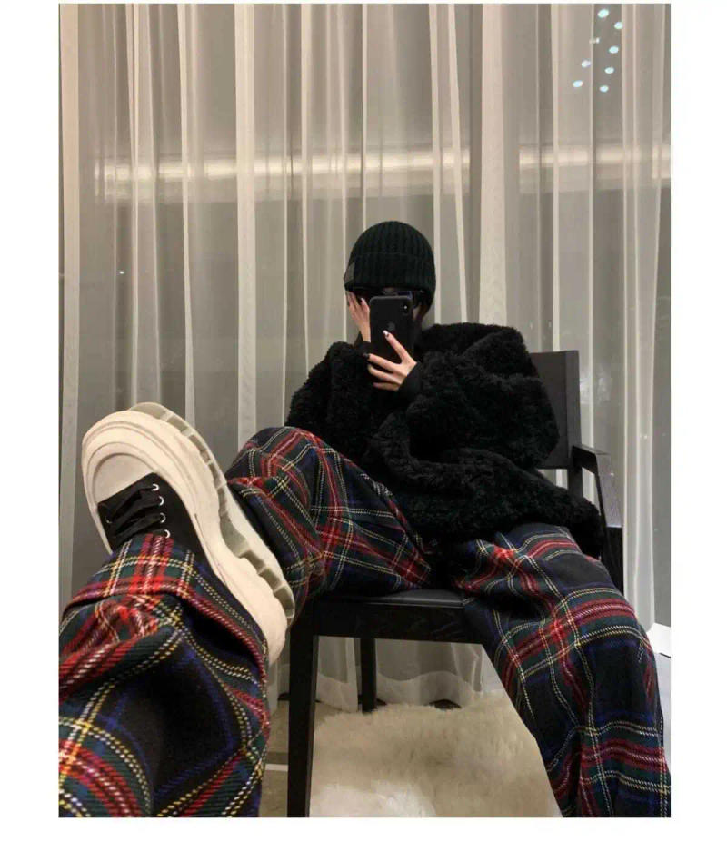 Description Picture 3 of itemDeeptown Vintage Plaid Pants with Stripes Y2k Harajuku Wide Trousers for Women Fall Korean Streetwear Oversize Sweatpants Casual