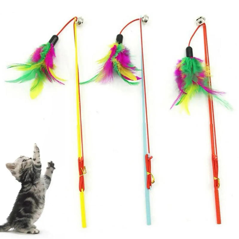 Description Picture 3 of itemCat Toys Interactive Funny Multicolor Color Feather Bells Cat Stick Pet Replacement Head Retractable Cat Stick Teaser Exercise