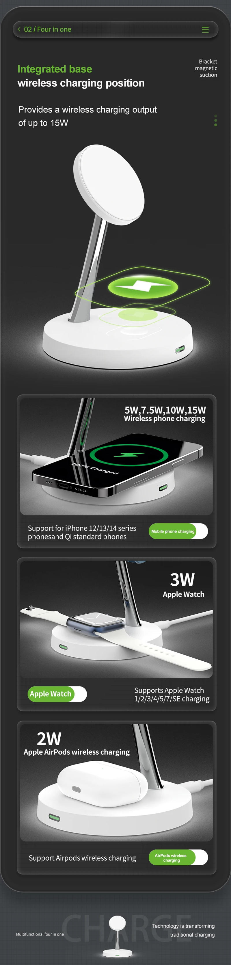 Description Picture 6 of item3 In1 Magnetic Fast Wireless Charger Stand Macsafe For iPhone 14 13 12 Pro Max Apple Watch Airpods 30W LED Fast Charging Station