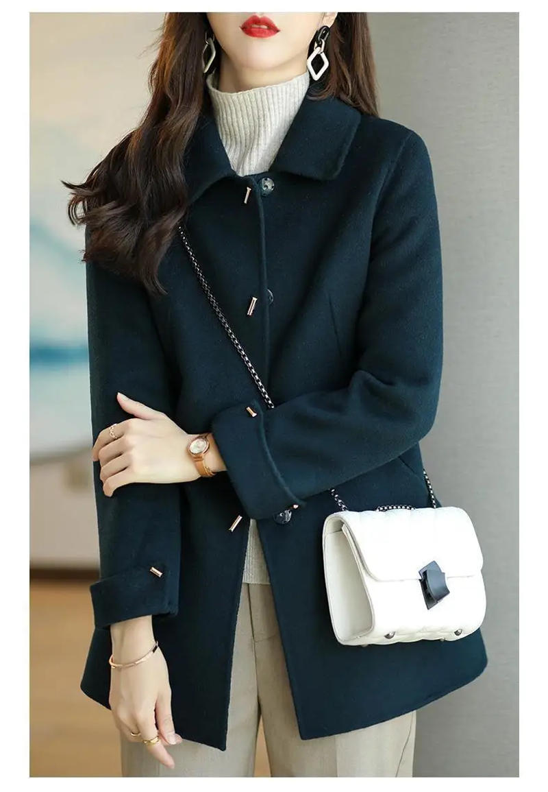 Description Picture 6 of itemWoolen Coat Slim Fashion Office Lady Square Collar Single Breasted Winter Coats for Women 2023 Wide-waisted Pocket Black Coat