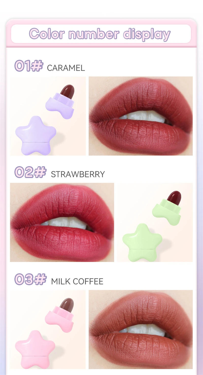 Description Picture 5 of itemCute Makaron Mini Lipstick Set Matte Velvet Capsule Star Design Sexy Lip Makeup Lasting Waterproof Lip Tint Girl Gift Cosmetics