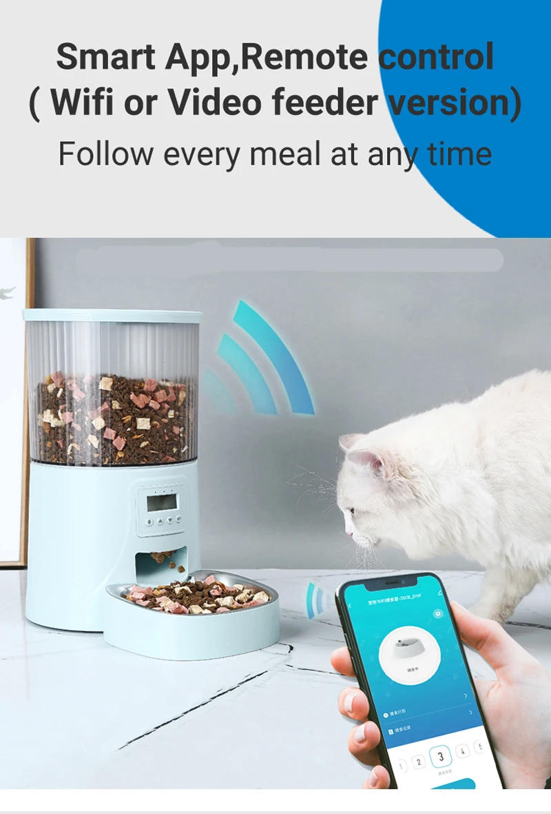 Description Picture 5 of item4L WiFi Pet Smart Automatic Feeder Timing for Cats and Dog Stainless Steel Bowl Camera Voice Record Easy to Observe Surplus Food