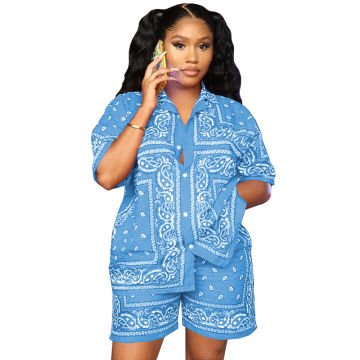 Paisley Print Tracksuit Women Short Sleeve Shirt And Shorts Two Piece Sets Female Fashion Outfits 2022 Single Breasted Top Suits