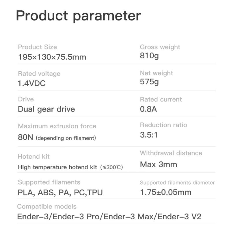 Description Picture 6 of itemCreality Sprite Extruder Pro All Metal Dual Gear Feeding Design 3.5:1 Gear Ratio Bowden Extrusion For Ender-3 S1 CR-10 Smart Pro