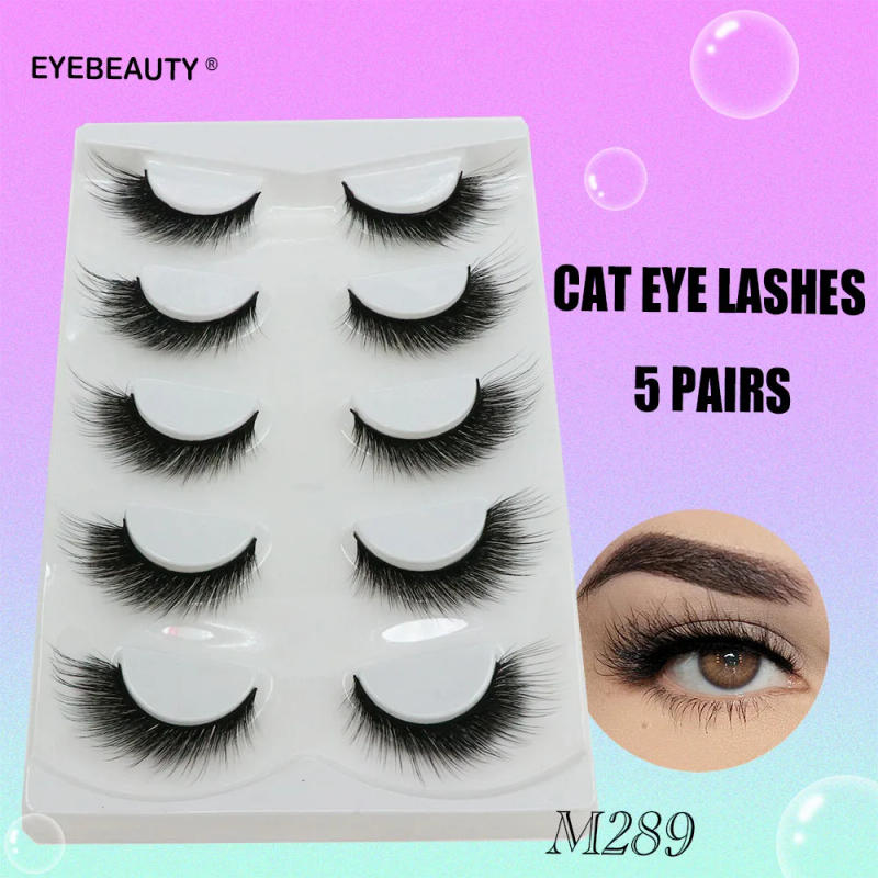 Description Picture 3 of item5 Pairs Fake Eyelashes Cat Eye Natural Tapered Half Lashes Fox Eye Winged Cat Eye Mink Lashes Extension Makeup Faux Cils