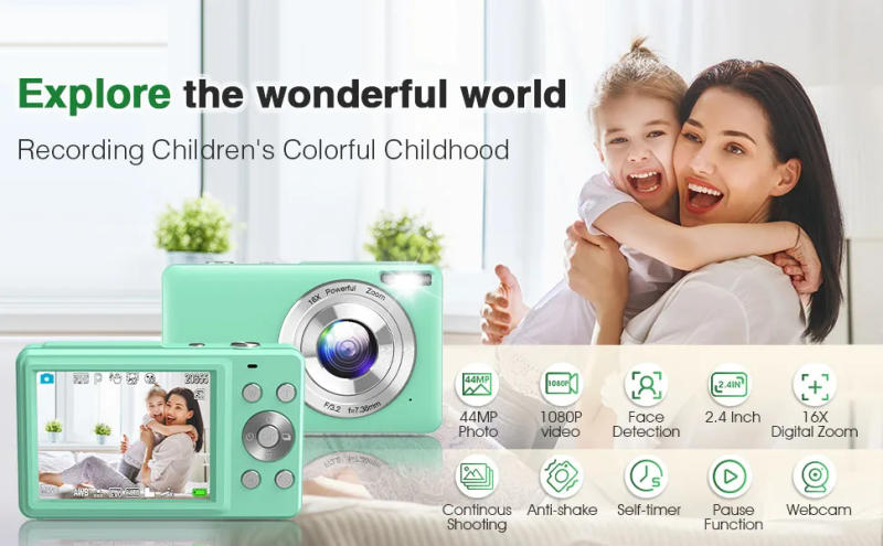 Description Picture 2 of itemNew 1080P Children's Digital Camera 32GB SD Card 16X Digital Zoom 48MP 2.4-inch Liquid Home Crystal Youth Blog Video Camera