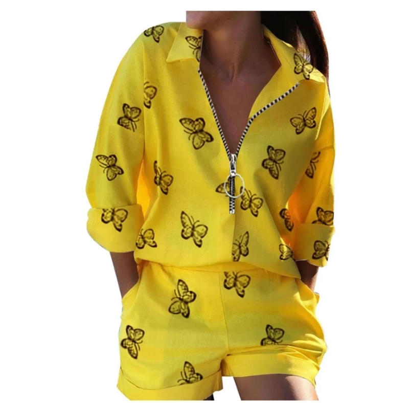 Description Picture 3 of itemSummer Elegant Women's Shirts 2 Piece Set Casual White Long Sleeve Blouses Shorts Women Suits Loose Streetwear Female Clothing