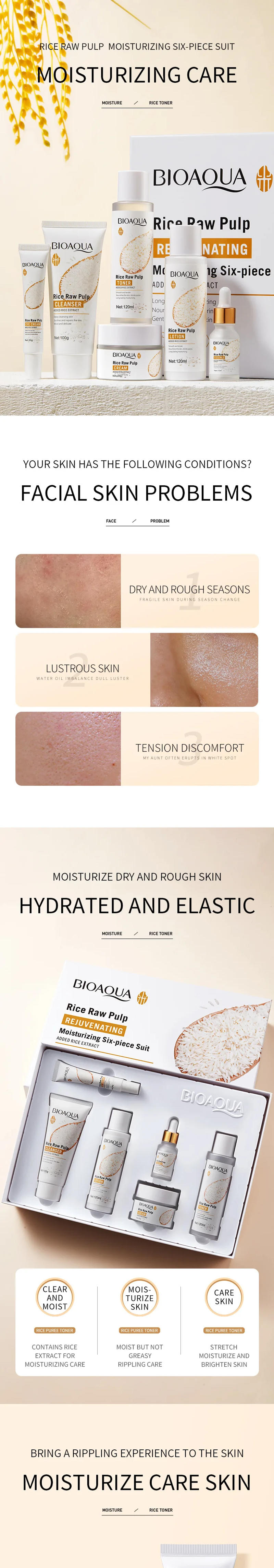 Description Picture 2 of itemBIOAOUA Rice Protoplasm Grape Skincare Set Face Serum Cream Hydrating Moisturizing Cleanser Toner Anti Age Face Care Set