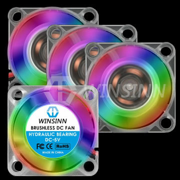 WINSINN 2510 25mm RGB Fan Color Led DC 5V 12V 24V Hydraulic Bearing Brushless Cooling 25x10mm 2PIN [4-Pack]