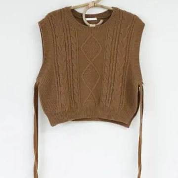 Winter Spring Basic Wear Tops Knitted Sweater Women Fashion Sleeveless Vest Design Brown Knitting Vest Korea Style 9802