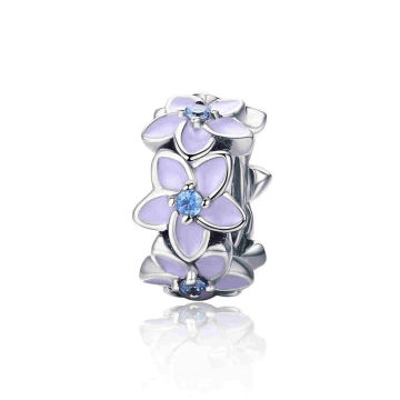 BISAER 925 Sterling Silver Spacer Cherry Heart Blue Eye Flower Stopper Beads Charm Fit Charm Bracelet DIY Accessories Jewelry