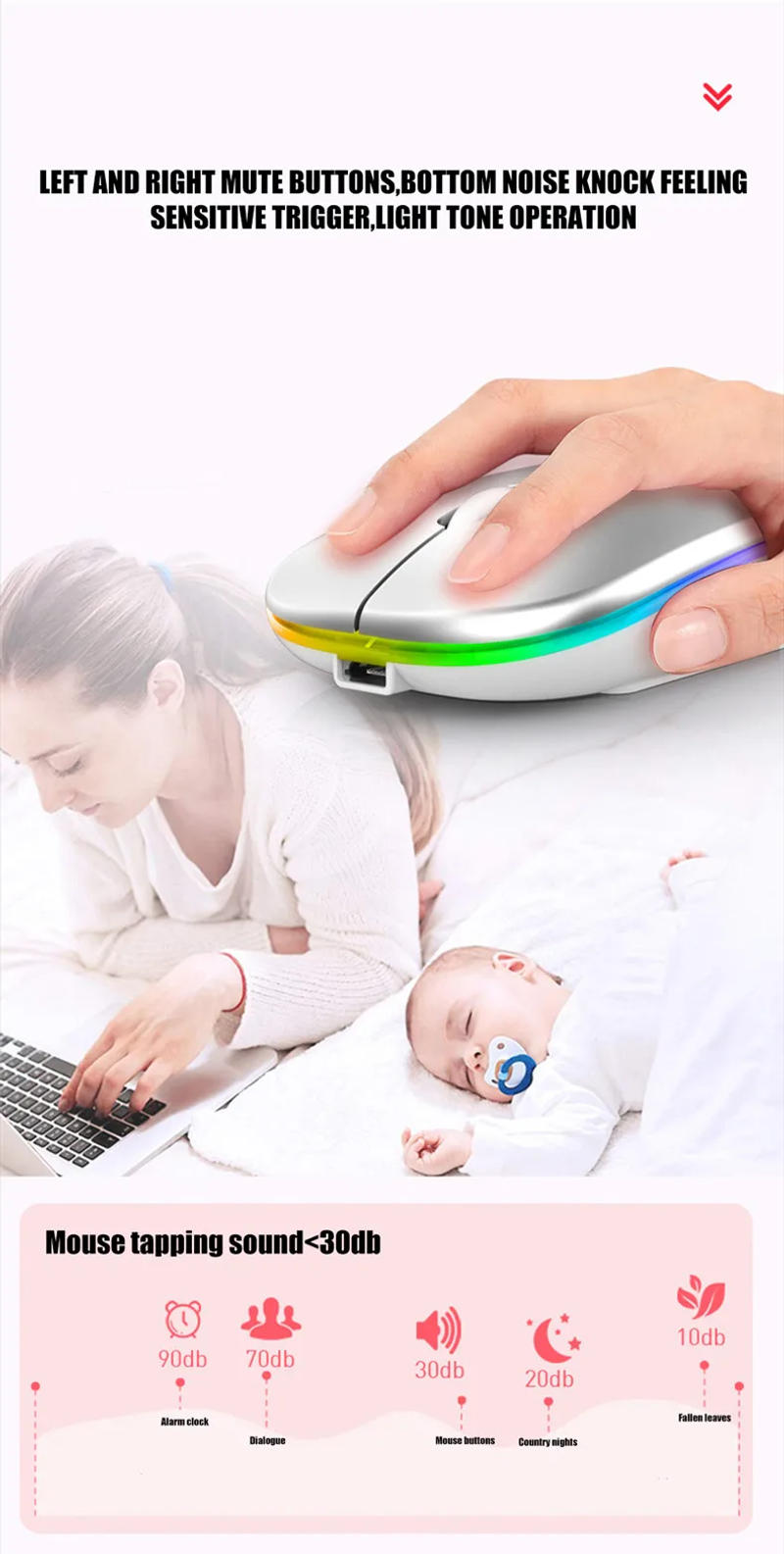 Description Picture 5 of itemLED Wireless Mouse USB Rechargeable Bluetooth-compatible RGB Mouse Silent Ergonomic Mouse With Backlight For Laptop PC ipad