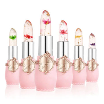 6Pcs/Box Crystal Clear Flower Jelly Lip Balm Kits Set Temperature Color Changing Lipstick Moisturizer Vitamin E Beauty Health