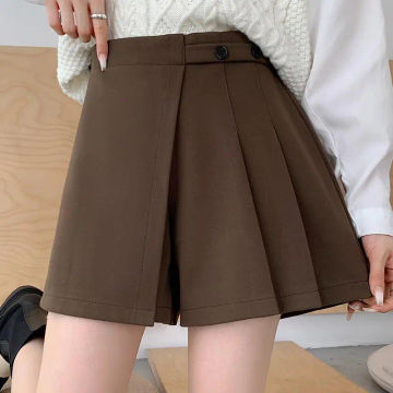 Autumn Winter Fashion pantskirt Women Versatile Leisure Wide Leg Shorts Outside Wear Straight Cylinder A-line Pleated Skirt