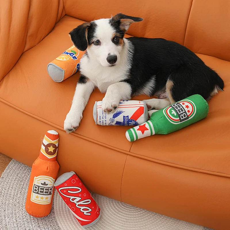 Description Picture 2 of itemBottle Shaped Plush Dog Toys For Small Large Dogs Squeaky Chew Toys  Funny Interactive Pets Accessories Supplies