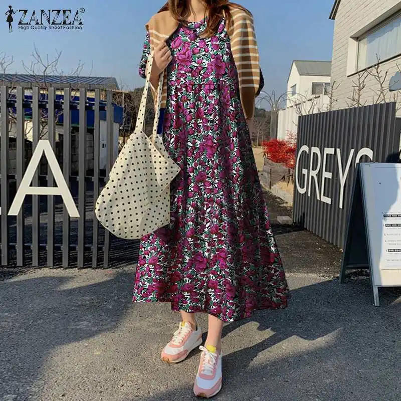 Description Picture 6 of itemZANZEA Summer Bohemian Floral Printed Beach Dress Women Short Sleeve Vintage Holiday Long Sundress Robe Femme Casual Vestidos