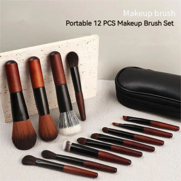 12PCS Mini Makeup Brushes Portable Makeup Brush Set Super Soft Animal Hair Good Powder Sticking Effect Travel Set
