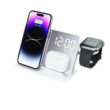 3 in 1 Wireless Charger For iPhone 14 13 12 Pro Apple Watch S8 7 15W Fast Charging Dock Station Desktop LED Digital Alarm Clock