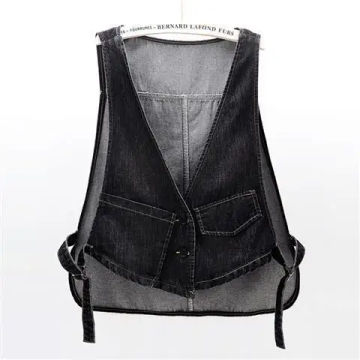 VmewSher New Spring Summer Buckle Waits Women Vest Denim Sleeveless Jacket Fashion Female Chic Pockets Jean Waistcoat Streetwear